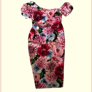 ASOS asymmetric off the shoulder floral midi length dress size 12